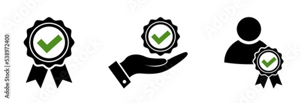 Obraz Service offer icon set style. Award rosette symbol with check in black. Check best option symbol in black isolated on white background.Vector illustration for graphic design, Web, app, UI, mobile app.