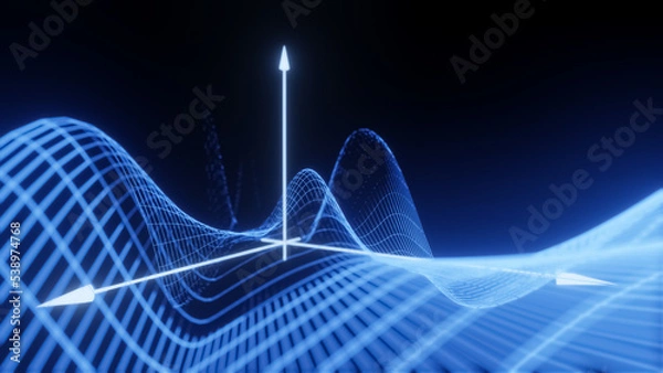 Fototapeta Mathematical formula equation axis visualization, modern abstract grid, wireframe structure, digital technology science concept 3D render isolated on black background with copy space for text