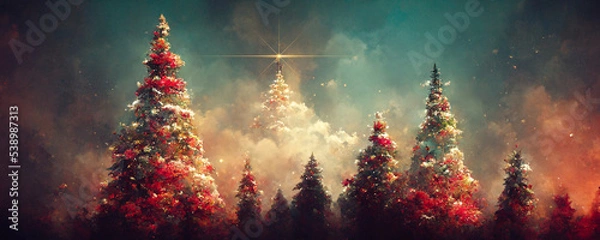 Fototapeta Abstract fantasy festive christmas tree background header wallpaper background 3d illustration.