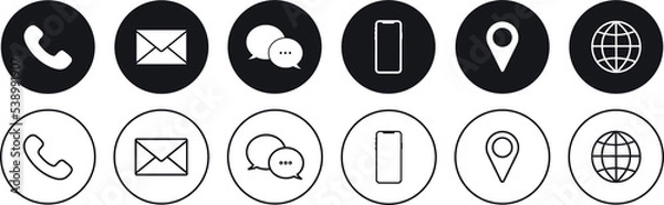 Obraz Business card contact information icons. Business card icon set of differents styles. Thin line symbols set