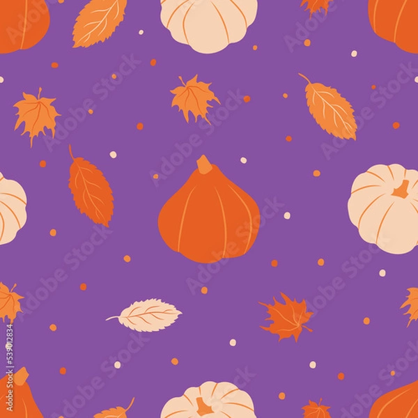 Fototapeta Cute hand drawn pumpkin seamless pattern, hand drawn pumpkins is great for Thanksgiving background, textiles, banners, wallpapers, wrapping