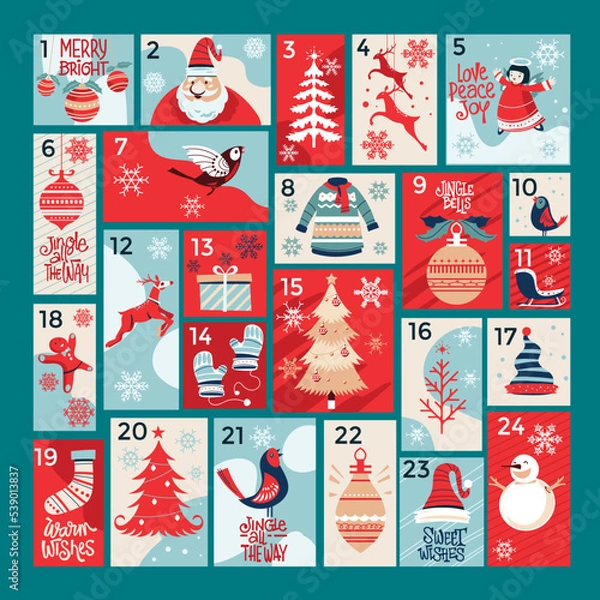 Obraz Christmas advent calendar with hand drawn elements