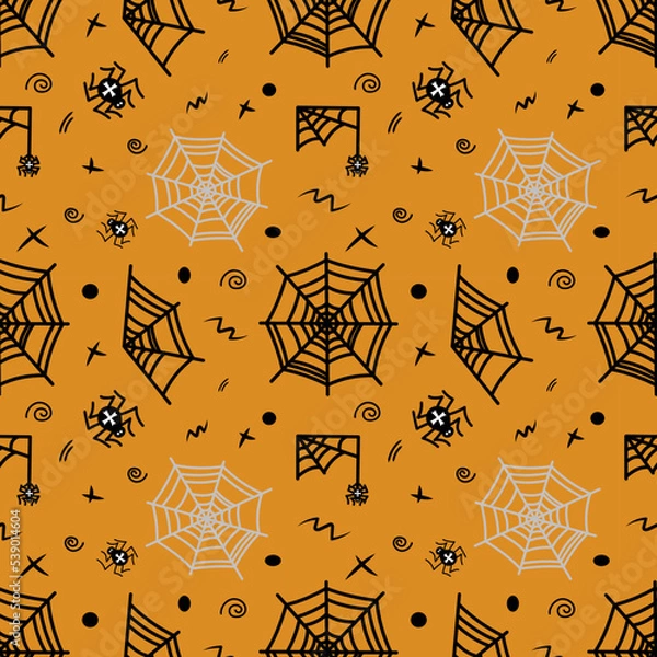 Fototapeta seamless pattern with web and spiders