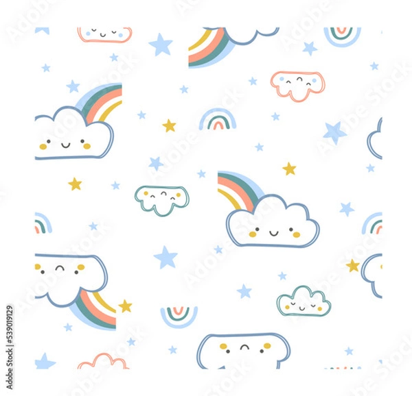 Fototapeta  Cute clouds with rainbow 