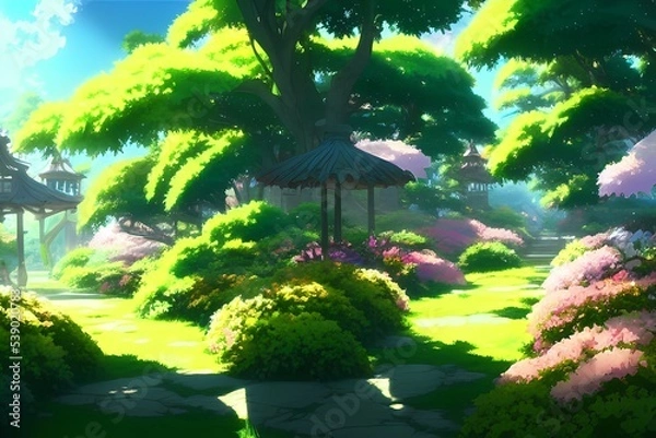 Fototapeta This fantasy backround is perfect to decorate your anime, manga or videogame project. This illustration can be also used in a photorealistic style, adding a touch of magical realism to a scene.