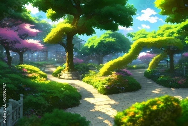 Fototapeta This fantasy backround is perfect to decorate your anime, manga or videogame project. This illustration can be also used in a photorealistic style, adding a touch of magical realism to a scene.