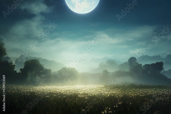 Fototapeta This is a gorgeous and high-resolution 3D illustration of a calming, darker landscape. Choose this wallpaper if you like a variety of vibrant colors and would like something that is relaxing to look a