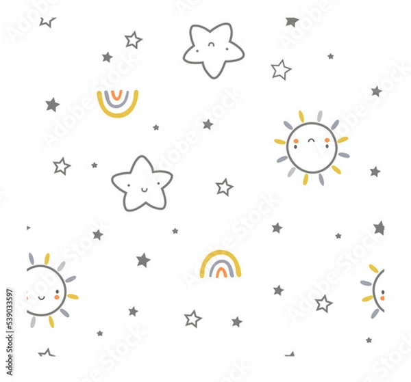 Fototapeta Cute Star, sun and rainbow Sun with rainbow vector happy vibe print