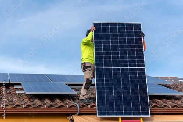Fototapeta The installation of solar panels represents a very significant energy saving