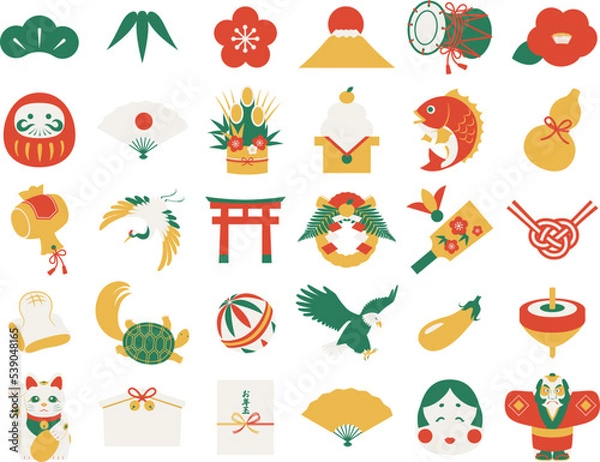 Fototapeta 正月アイコンセット_ベクターイラスト