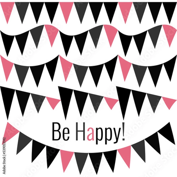 Fototapeta Set of party flag garlands. Text Happy new year! Vector drawing for design of cards, posters.