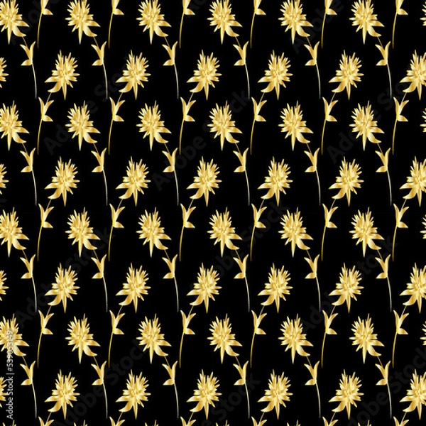 Fototapeta Floral pattern in japanese style. Clover flowers in golden gradient colors on black background. Seamless background, vector drawing. For identity designs, packaging and textile.