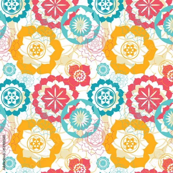 Obraz floral sacred geometry lotus seamless pattern