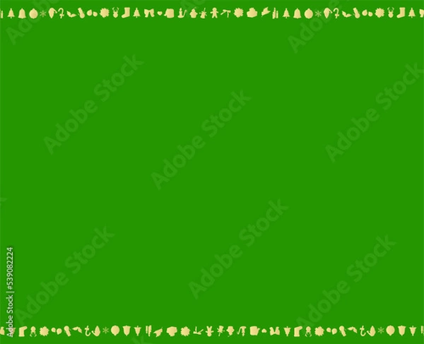 Obraz 緑＆ゴールドのクリスマスカラーなクリスマスモチーフの上下ラインな背景素材
