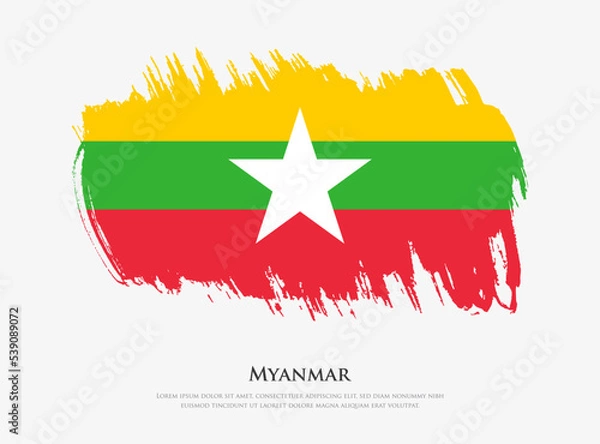 Fototapeta Creative textured flag of Myanmar with brush strokes vector illustration