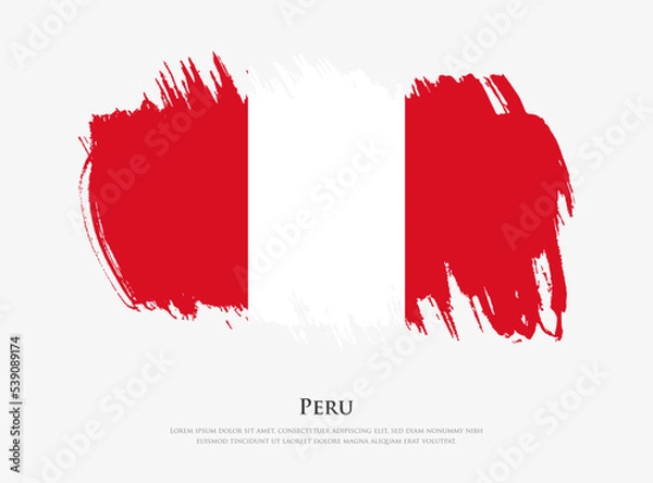Fototapeta Creative textured flag of Peru with brush strokes vector illustration