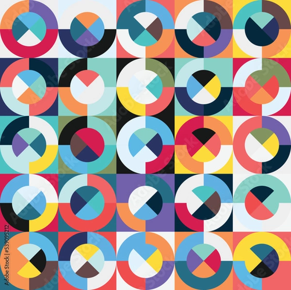 Fototapeta Geometric Circle shape Bauhaus pattern. Vector design and modern colorful art. Abstract Bauhaus design pattern. 