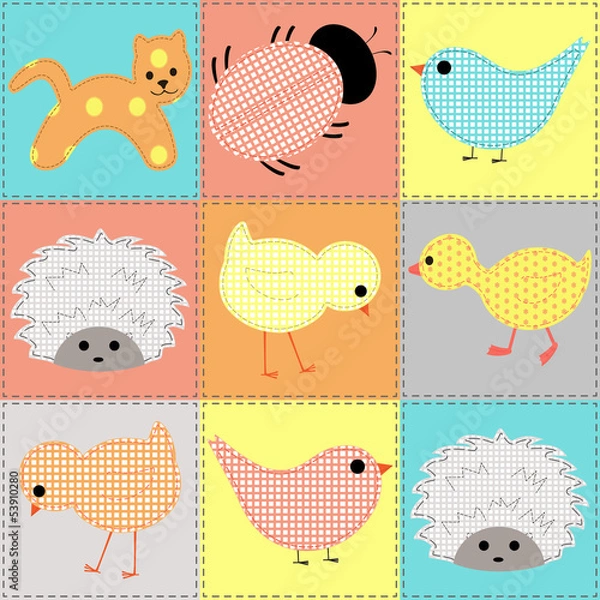 Obraz Seamless background with baby animals from fabric
