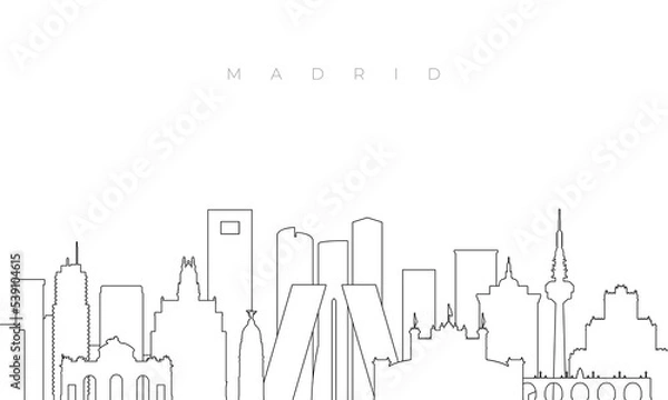 Fototapeta Outline Madrid skyline. Trendy template with Madrid buildings and landmarks in line style. Stock vector design.
