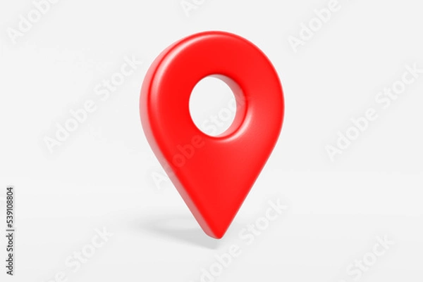 Obraz Red map pin on white background. Symbol of location, current position. 3d rendering.