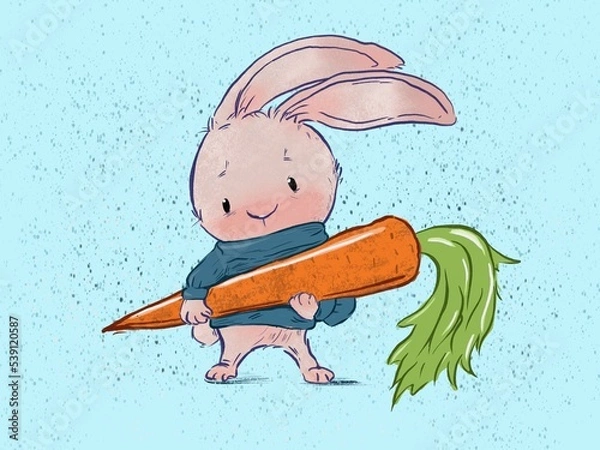 Obraz Cute little habe with carrots.