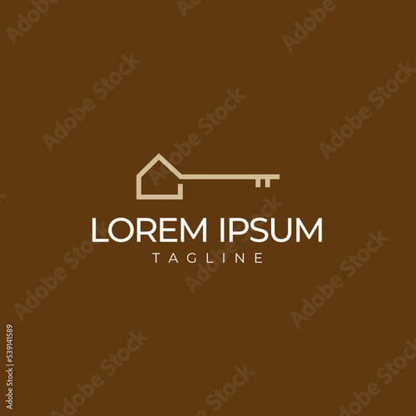 Fototapeta Combination logo design between a key and a house.