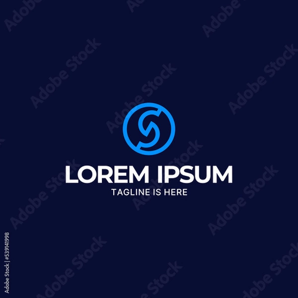 Fototapeta Blue circle letter S monogram logo design.