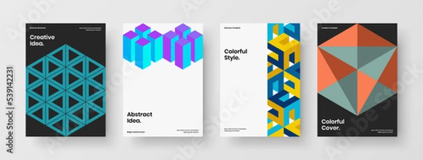 Fototapeta Bright geometric shapes company cover template collection. Vivid leaflet design vector concept bundle.