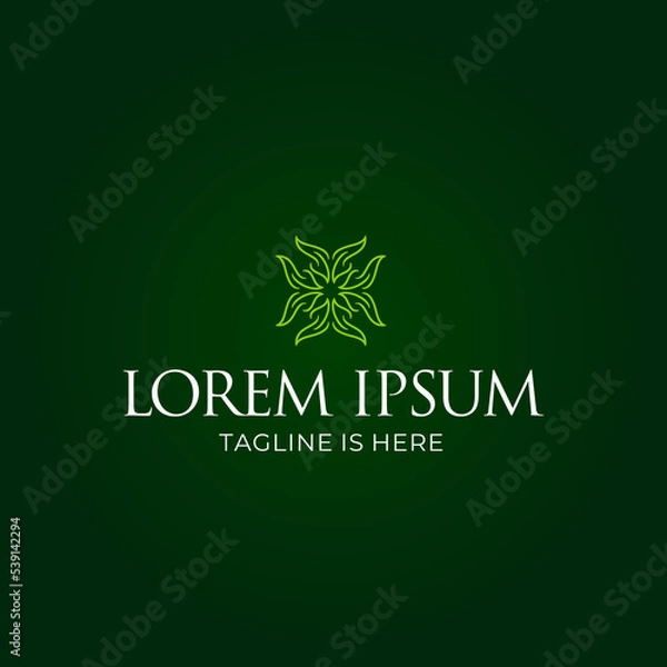 Fototapeta Green mandala logo design on dark green background.