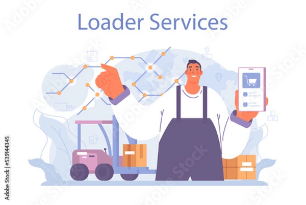 Fototapeta Loader service. Storekeeper in uniform carrying a cargo. Delivery man