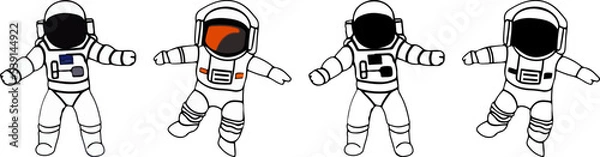 Fototapeta Astronaut spaceman with helmet. Space cosmic explorer suit black silhouette set