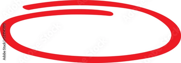 Obraz Red circle, pen draw. Highlight hand drawing different circles isolated on background. Handwritten red circle. For marking text, numbers, marker pen, pencil, logo and text check, vector illustration