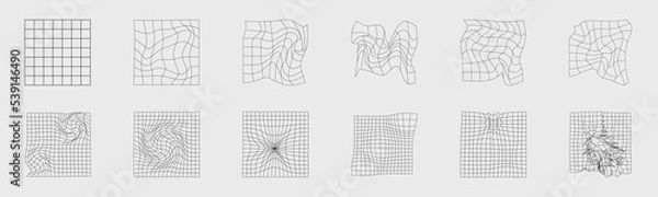 Fototapeta Collection of Y2K elements. Large set of retro objects for design. Frames inspired brutalism.