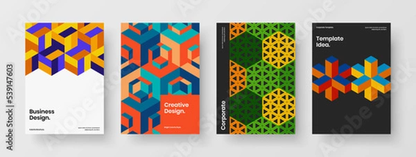 Fototapeta Original mosaic shapes handbill concept composition. Vivid book cover design vector layout set.