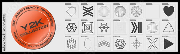 Obraz Retrofuturistic y2k geometry design elements collection. Collection of abstract graphic geometric symbols. Abstract bauhaus and boho cosmic style.