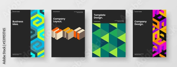 Fototapeta Trendy geometric shapes poster template set. Amazing cover A4 design vector concept composition.