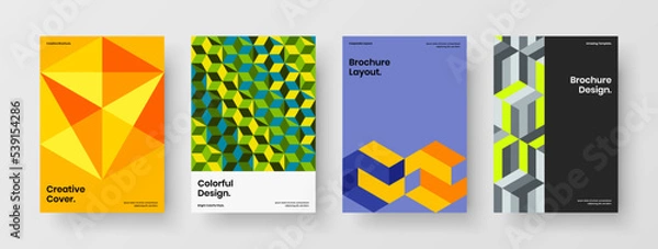 Fototapeta Unique geometric hexagons company brochure layout bundle. Isolated placard design vector template composition.