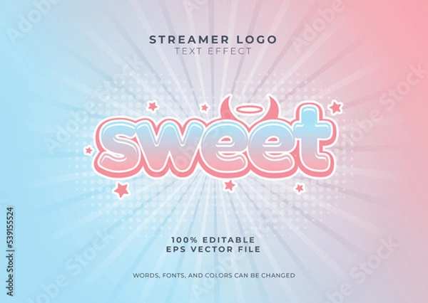 Obraz Sweet gradient editable text effect. Gradient pastel text effect template. trendy gamer or streamer logo template.