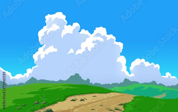 Fototapeta Vector landscape sky hills clouds. Anime cartoon style. Background design