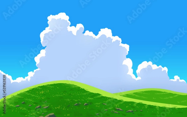 Fototapeta Vector landscape sky hills clouds. Anime cartoon style. Background design