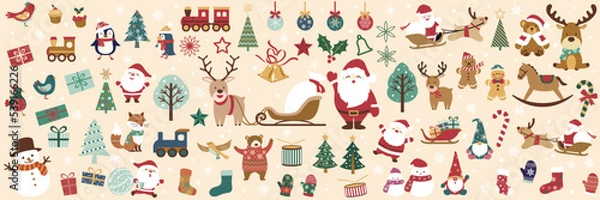 Fototapeta Christmas Design Element Vector Illustration Set Isolated On A Plain Background.
