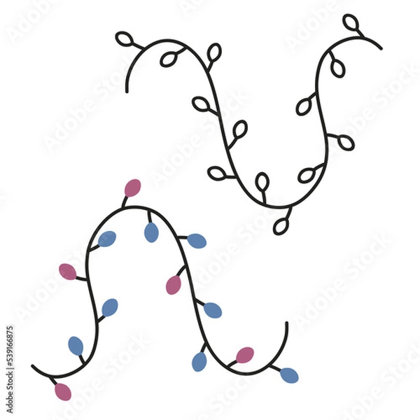 Fototapeta Doodle christmas garland. Vector lights