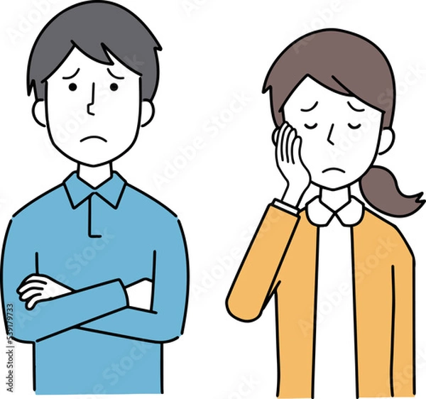 Fototapeta 悩む男女のイラスト