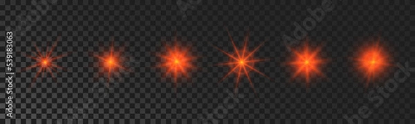 Fototapeta Set of red glowing sparkling stars