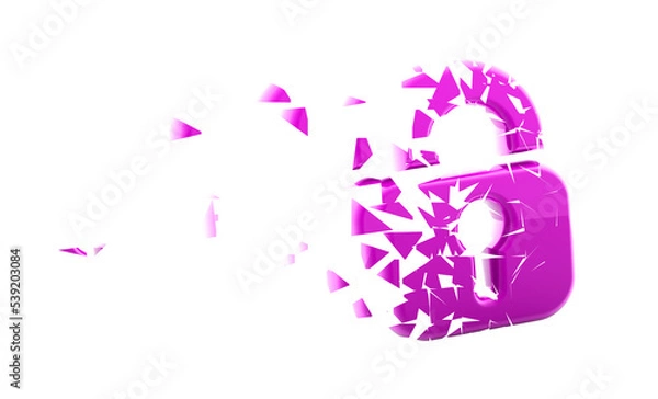 Obraz Broken lock icon isolated in white background. 3D Illustration.