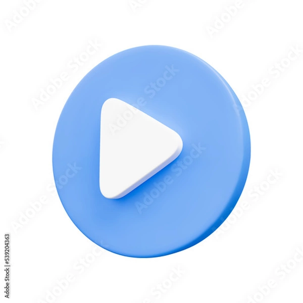 Obraz 3D render round blue play sign isolated on white background vector illustration.