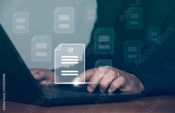 Fototapeta Online documentation database and document management system concept. Process automation to efficiently manage files.