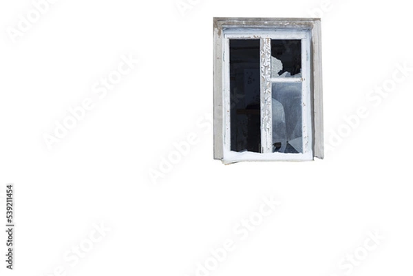 Fototapeta old broken window isolated on white background