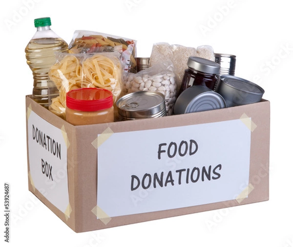 Obraz Pole darowizn żywności na białym tle