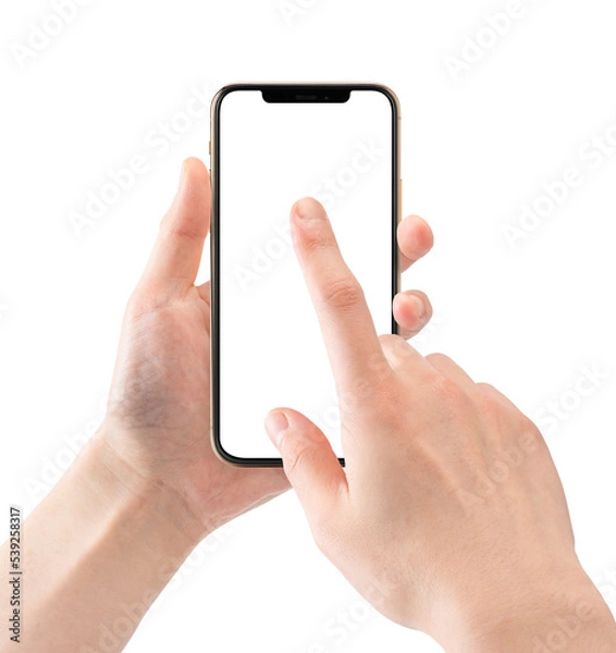 Fototapeta 人差し指でスマホをタッチ操作する_タップ_スワイプ（透過画面／透過背景）｜合成用切り抜きpng素材